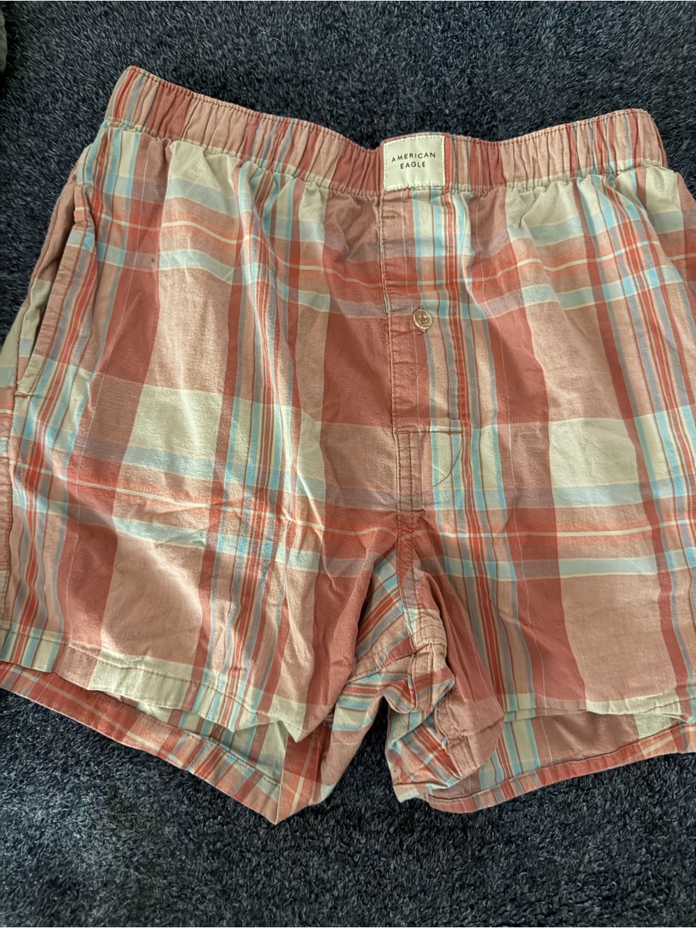 American Eagle Outfitters Plaid Coral and Cream Cotton Boxers